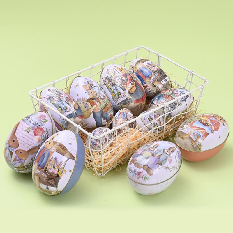 Easter Egg Shape Candy Tin Rabbit Pattern Creative Packaging Children's Gift Box 