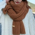 thumbnail image 3 of harmtty Extra Long Warm Scarf Solid Color Scarf Women's Fall Winter Scarf Knitted Windproof Elastic Thickened Solid Color Warm Soft Japanese Style Cozy Wide Caramel, 3 of 8