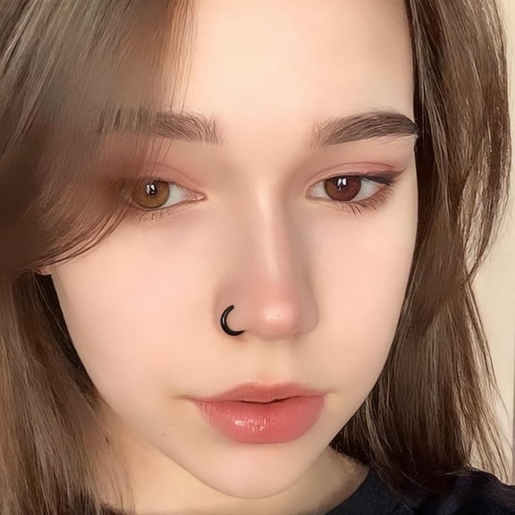 Stainless Steel Clip On Nose Ring Non Piercing Fake Hoop Jewelry for Women Men Comfort Fit Black 1 Piece