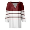 thumbnail image 4 of Womens 3/4 Sleeve T-Shirt Tops V-Neck Casual Striped Print Color Block Loose Trendy Fall Tunic Blouse Tops,Wine 1,M, 4 of 5