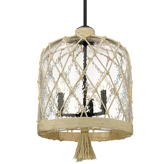 Golden Lighting Nassau 3-Light Pendant in Matte Black/Hammered Clear Glass