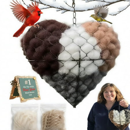 Handmade Heart-Shaped Bird Nest (Alpaca Fiber): Nest Material Holder Winter Shelter for Hummingbirds Garden Birds (Gift) (3PC)