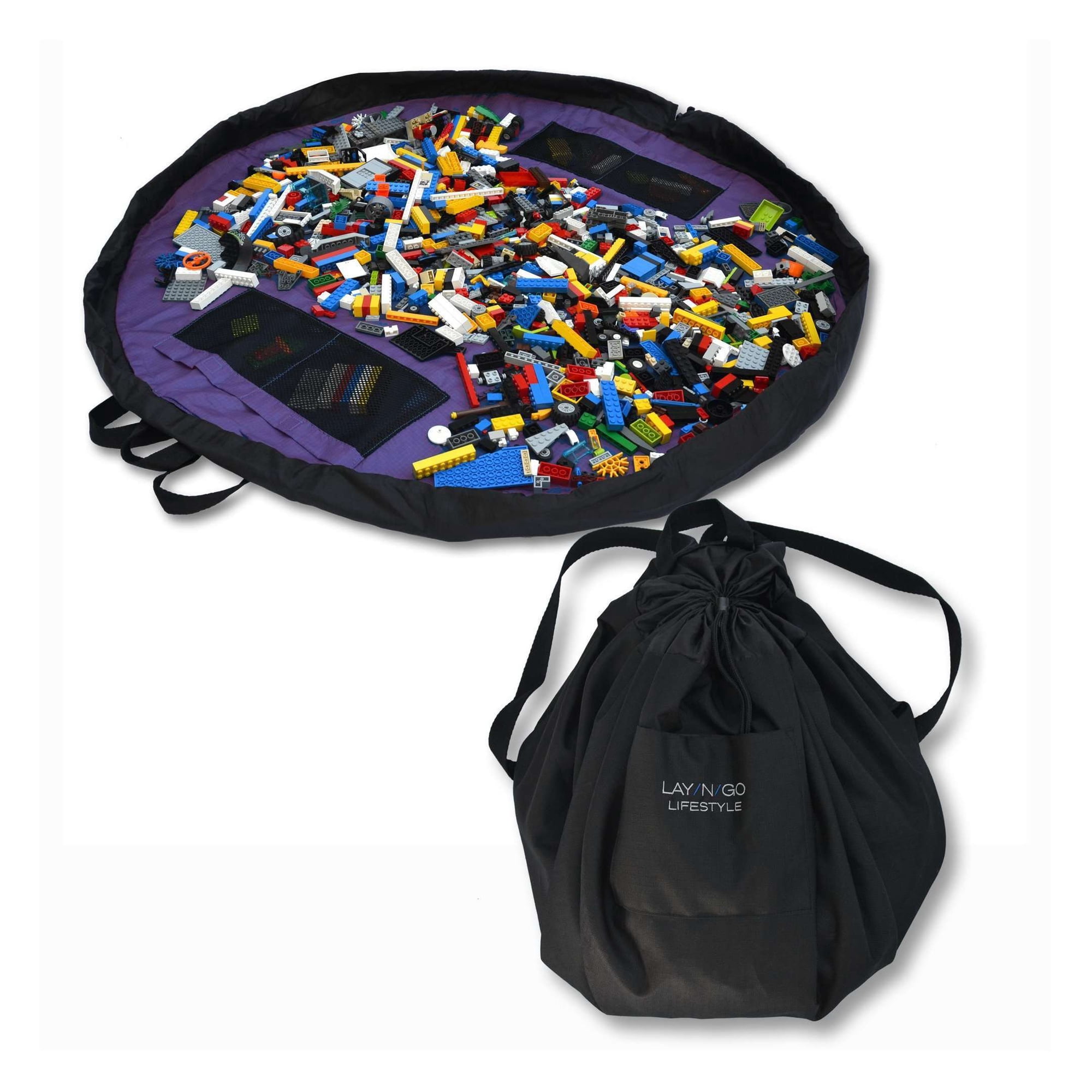 Lay-n-Go LIFESTYLE (44") Black/Purple Interior Activity Play Mat, Drawstring Toy Storage Bag, Gift for Kids Boys Girls, , Art Supplies, Back to School