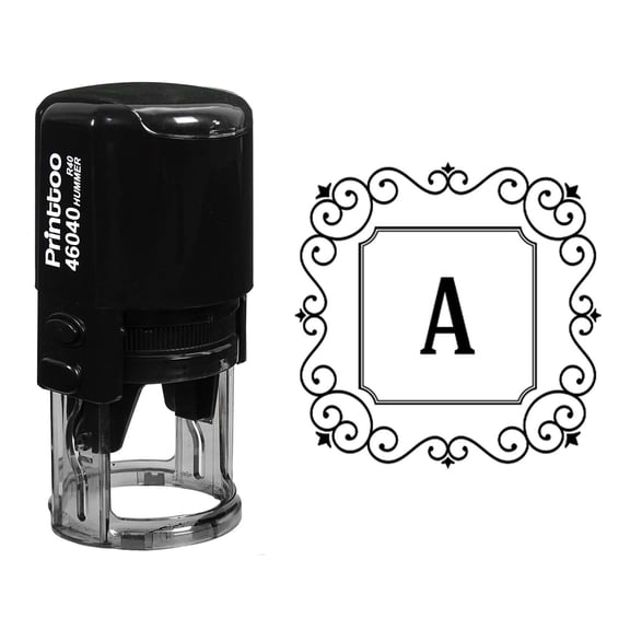 Printtoo Alphabet A Monogram Initial Square Swirl Border Self Inking Rubber Stamp R-40 Office Stationary