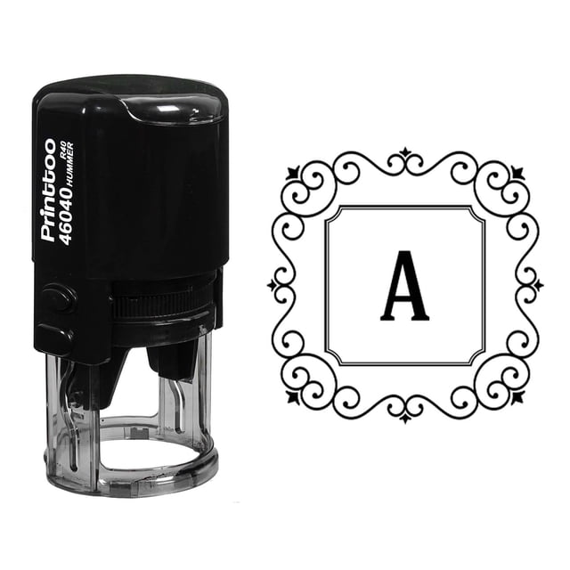 Printtoo Alphabet un Monogramme Initiale Bordure Carrée en Spirale Tampon en Caoutchouc R-40 Papeterie de Bureau