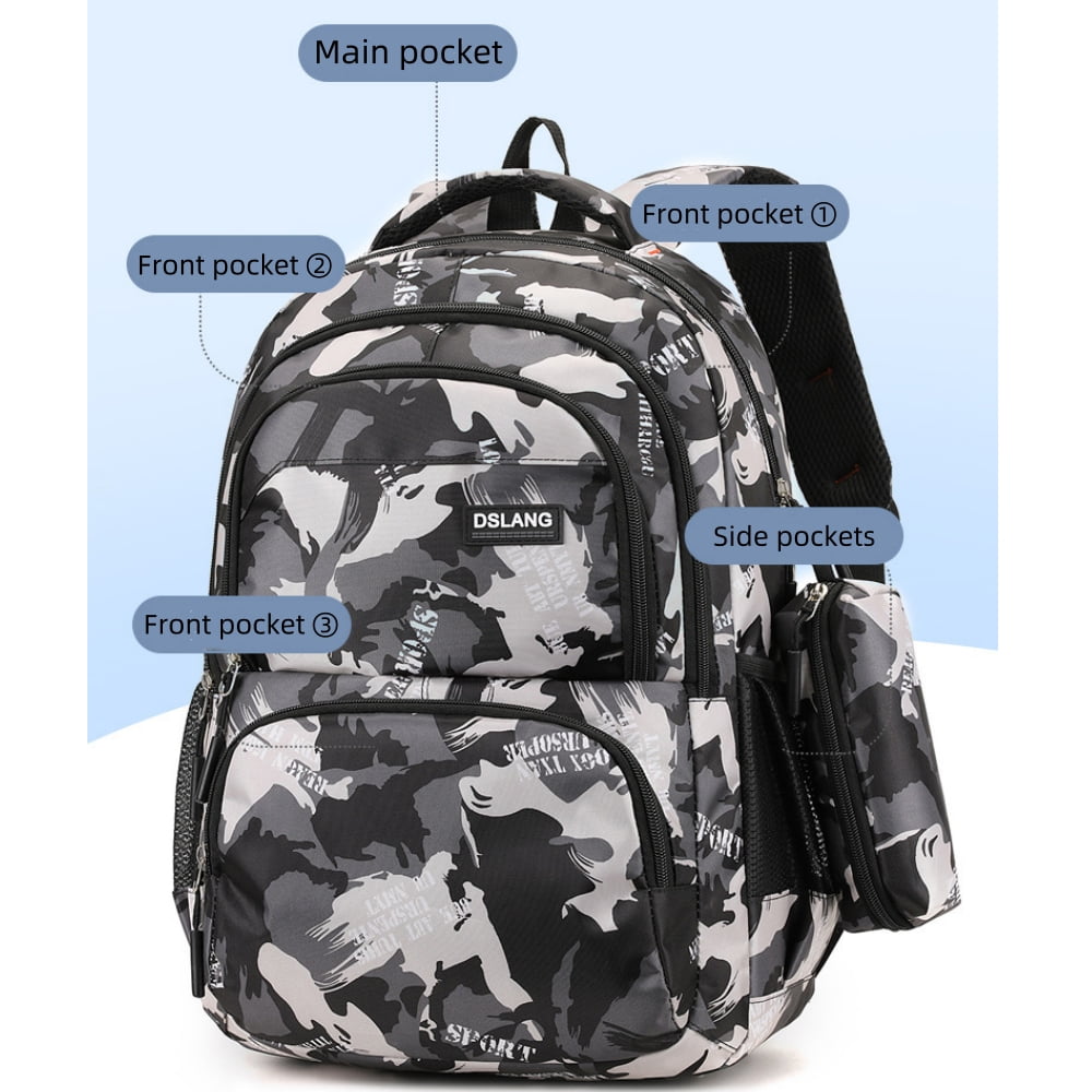 Juuar School Bags for Boys with Pencil Case, Fashion Girls Backpack Camo Kids Bookbag, Back to School Supplies, Gray