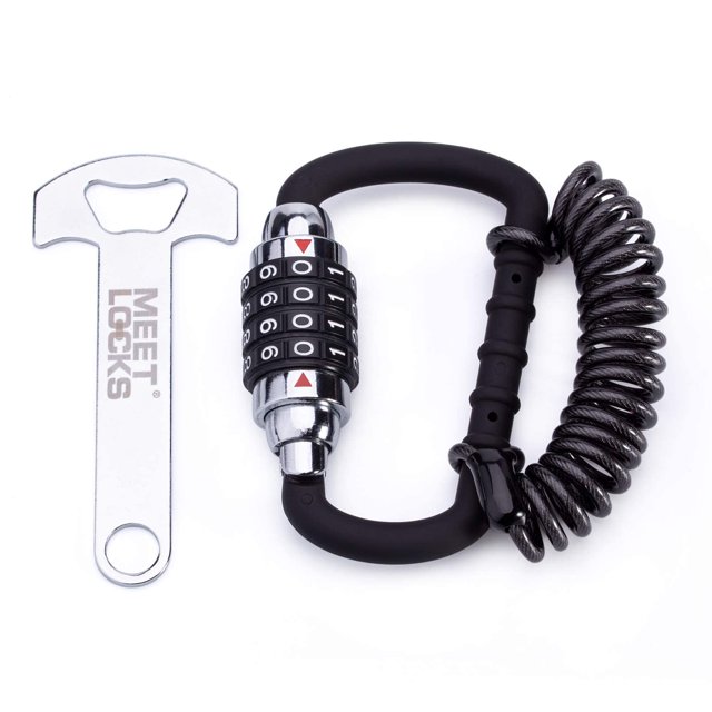 MEETLOCKS Candado de cable para casco de motocicleta con barra en T Candado para bicicleta reiniciable de 4 dígitos Candado combinado para bicicleta Cable Caribeaner Lock Candado para bicicleta Antirr