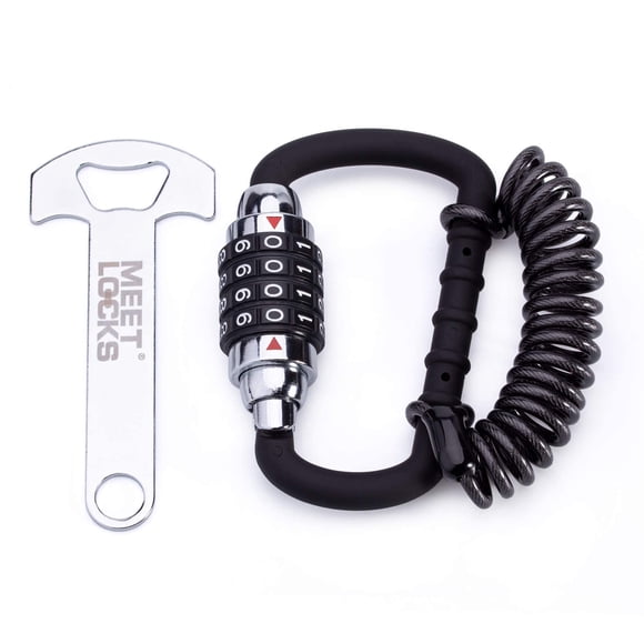 MEETLOCKS Candado de cable para casco de motocicleta con barra en T Candado para bicicleta reiniciable de 4 dígitos Candado combinado para bicicleta Cable Caribeaner Lock Candado para bicicleta Antirr