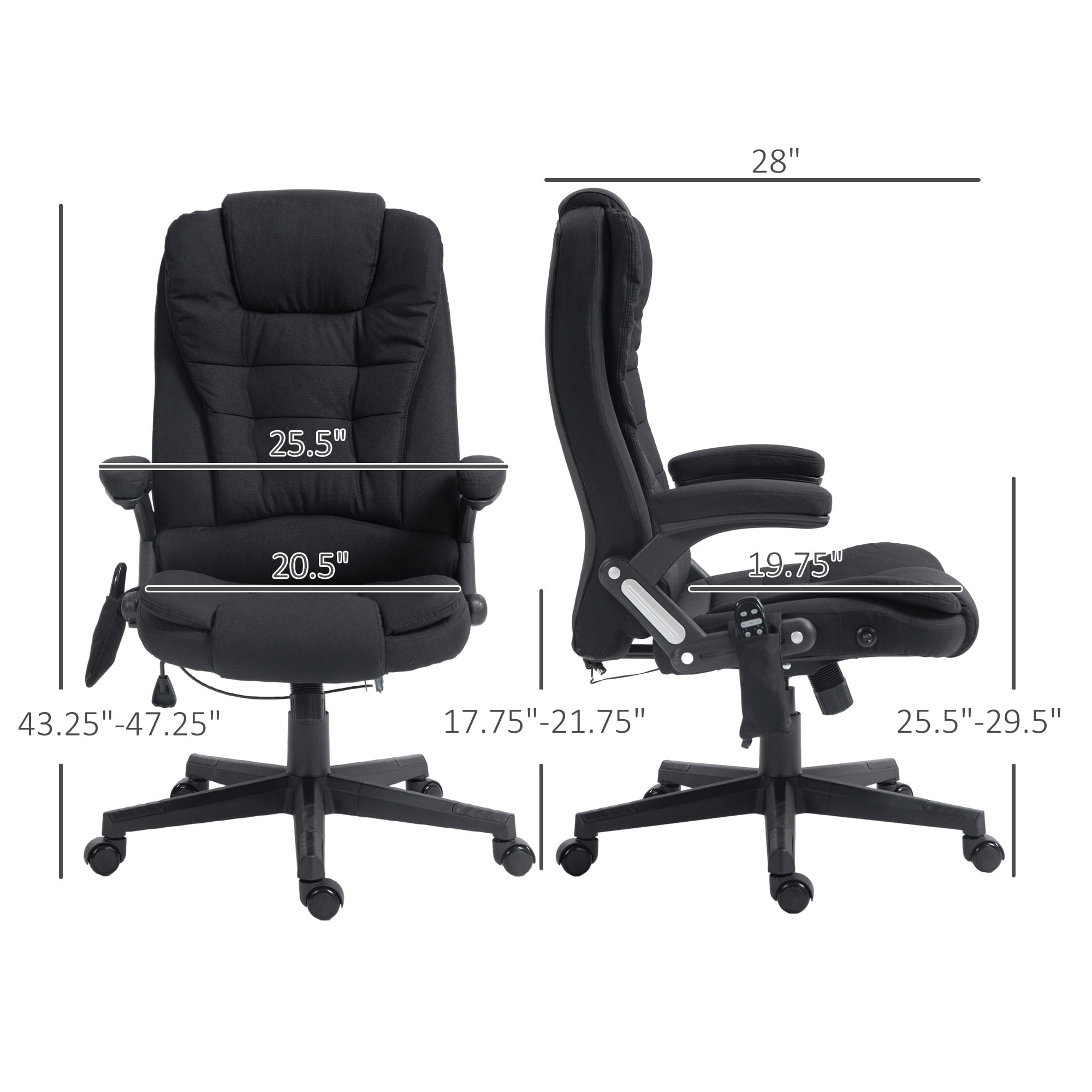Vinsetto 6 Point Vibrating Massage Office Chair with Heat, Linen High Back Executive Office Chair with Reclining Backrest, Armrests, Black