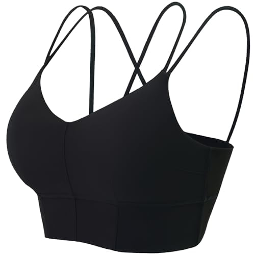 MotoRun Bralettes for Women with Support Push Up Sports Bra Strappy Bralette V Neck Bras Top Black XL