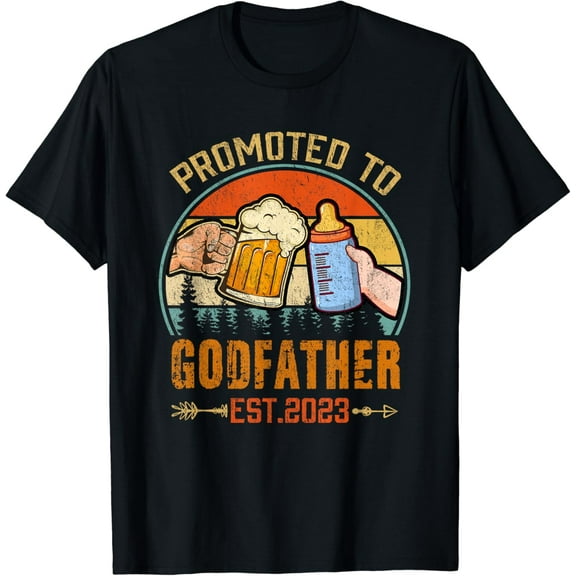Retro Promoted to Godfather 2023 Funny Shirt for new Godfather Funny T-shirt