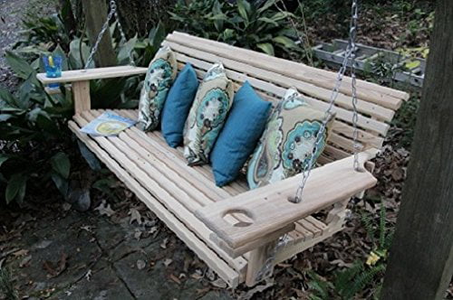 Foot Handmade Cypress Porch Swing, Wooden Porch Swings With Cup Holders