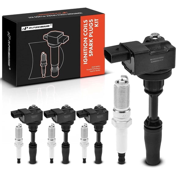 A-Premium Set of 4 Ignition Coil Pack and Iridium Spark Plugs Compatible with Chevrolet Equinox, Malibu, Traverse, Camaro & GMC Terrain & Buick Envision, Regal & Cadillac ATS, CT6, CTS