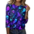 thumbnail image 6 of Shirts for Women Halloween Horror 3/4 Sleeve Tops Funny Halloween Ghost Pumpkin Printed T Shirts Spooky O Neck Pullover Three Quarter Length Blouse,S, 6 of 7