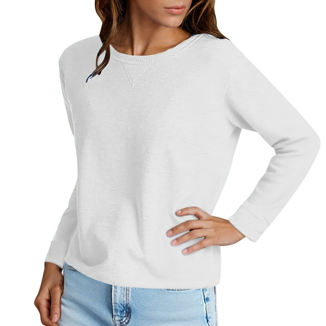 HAiming Womens Cropped Sweatshirt Casual Loose Crew Neck Pullover Long Sleeve Solid Color Tops Fall Fashion Blouse