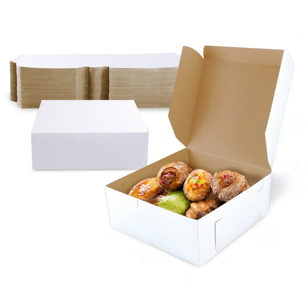 [25 Pack] Pastry Boxes 6 x 6 x 3 Inches White Bakery Box for Cookies
