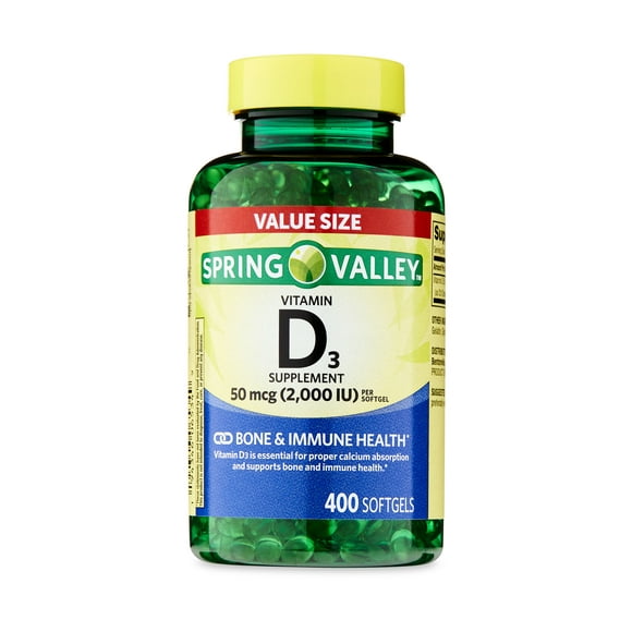 Spring Valley Vitamin D3 Supplement Softgels, 50 Mcg (2,000 IU), 400 Count