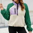 thumbnail image 4 of Fuzzy Sherpa Sweatshirts for Women Color Block Casual Stand Collar Long Sleeve Loose Pullovers Tunic Tops, 4 of 9