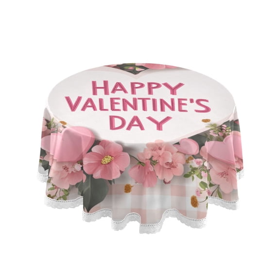 YAZAOO Round Tablecloth Happy Valentine's Day Pattern Tableclothes