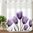 thumbnail image 3 of Purple Turquoise Tulip No Hook Shower Curtain Waterproof, Bathroom Curtains with Snap in Liners and See Through Top Window, Botanical Floral Petal Plants Hotel Style Bathtub Curtains Shower 66"Wx72"L, 3 of 8