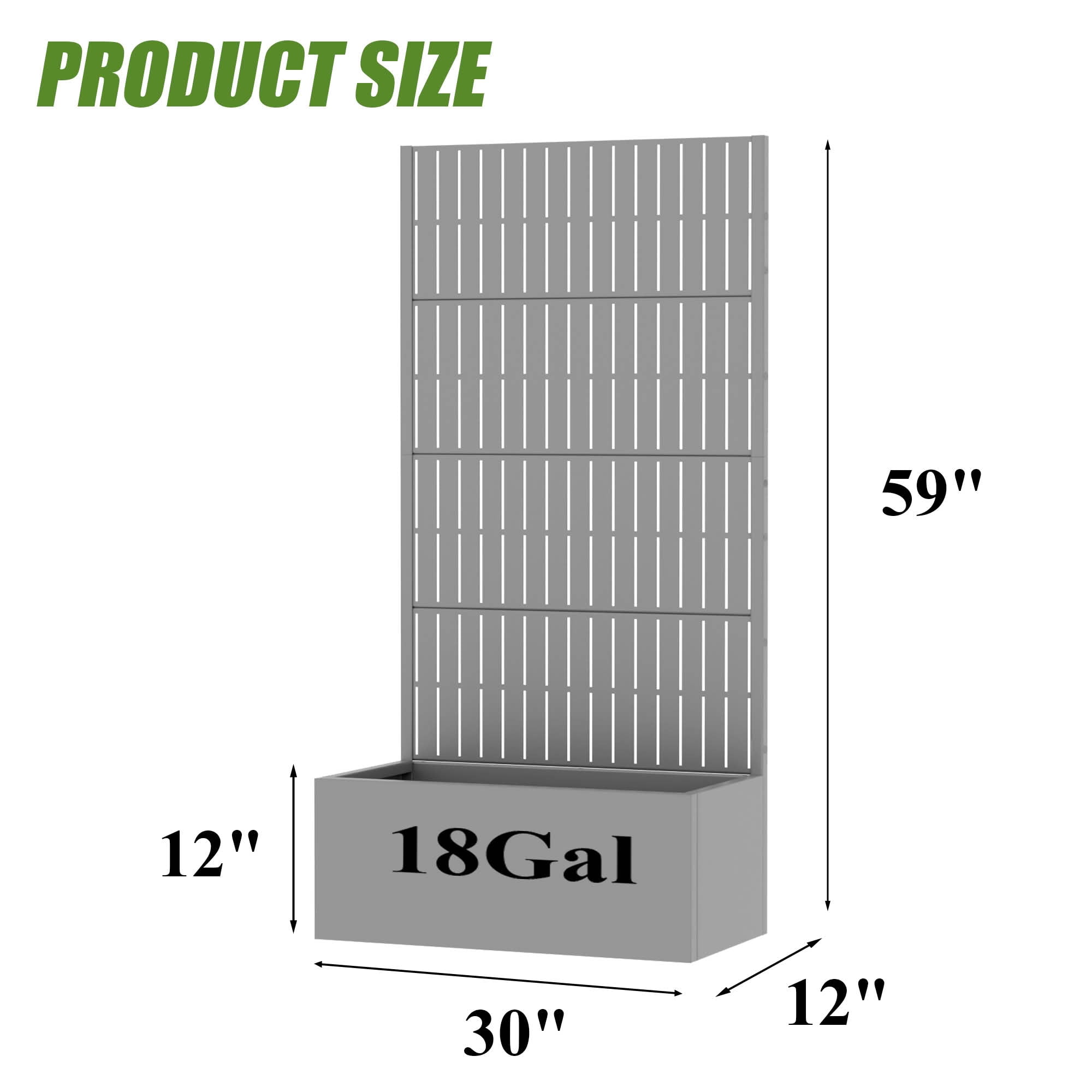 MAYEERTY 59X30" Metal Outdoor Gray Privacy Screen with Planter Box for Backyard & Garden, 4 Piece Set
