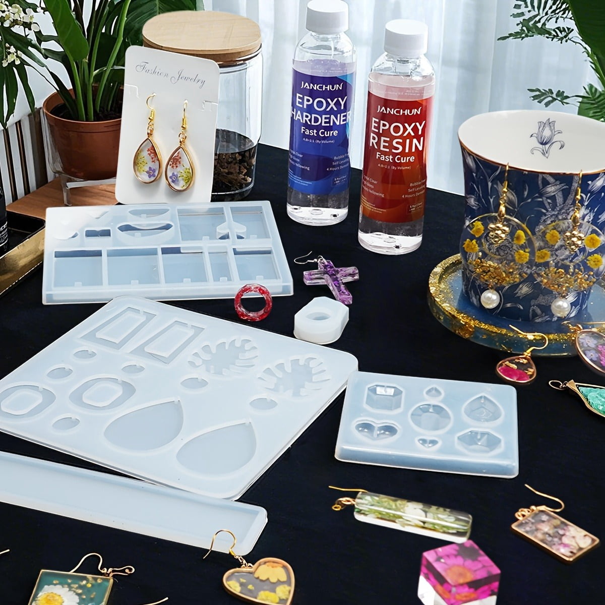 155pcs Epoxy Resin Jewelry Making Kit with 100+ Essential Art Supplies | Silicone Molds, Pigments, Decorations, Wishes Letters, Mixing Cups, Stirring Sticks | DIY Jewelry Earrings Keychain Necklace