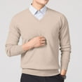 thumbnail image 5 of Sweaters for Men Long Sleeved V Neck Solid Color Texture Design Sweater Khaki 2XL, 5 of 6