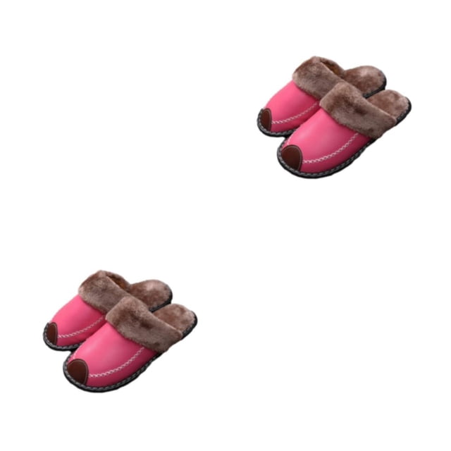 Minnieouse Zapatillas de casa, suministros de invierno, zapatos cálidos, zapatos de fondo impermeables, zapatillas de felpa suaves para mujer, Rosa roja 25 (35-36) 2Conjunto