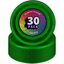 DecorRack 30 Pack Small Plastic Plates, 7 inch Heavy Duty Disposable Dinner Plates, Durable Party Tableware, Green (30 Count)