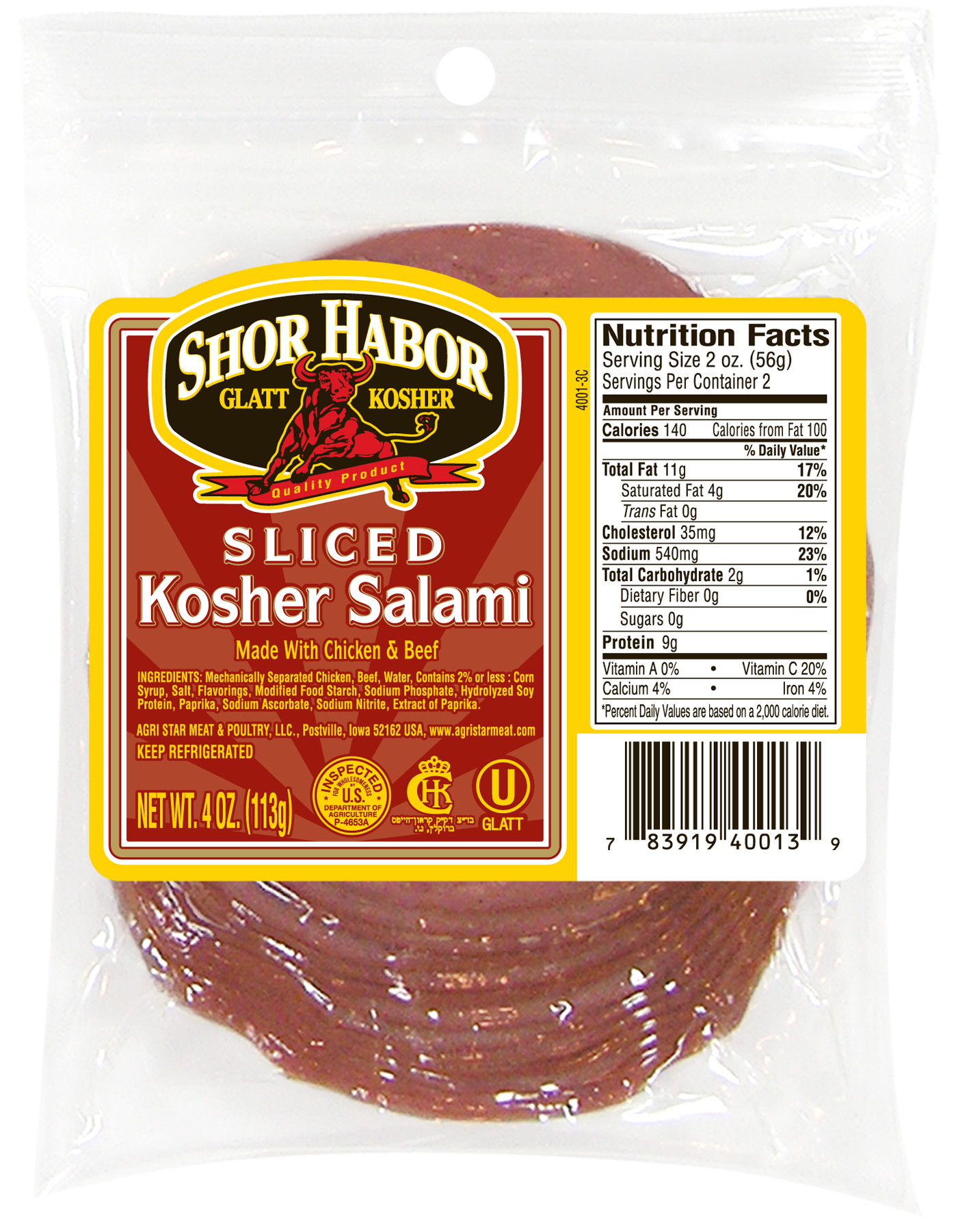 Shor Habor Sliced Kosher Hard Salami, 4 oz