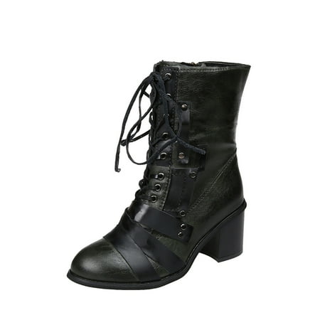 

Avamo Ladies Lightweight Short Boots Mid Calf Winter Shoes Outdoor Comfort Round Toe booties Olive Green 7.5