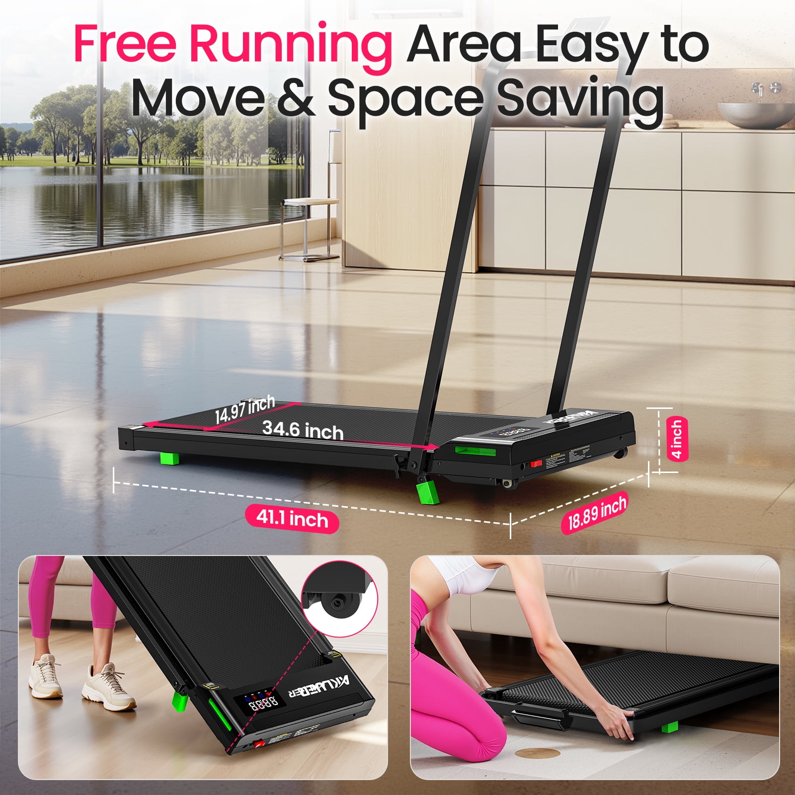 AKLUER H03 Walking Pad, Folding Treadmill with Tablet Holder for Home Office, Under Desk Treadmill with LED Display & Remote Control