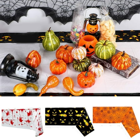 

LINASHI Spider Tablecloth Table Cover Halloween Plastic Tablecloth Disposable Cobweb Table Cover Waterproof Rectangular Table Cover for Halloween Party