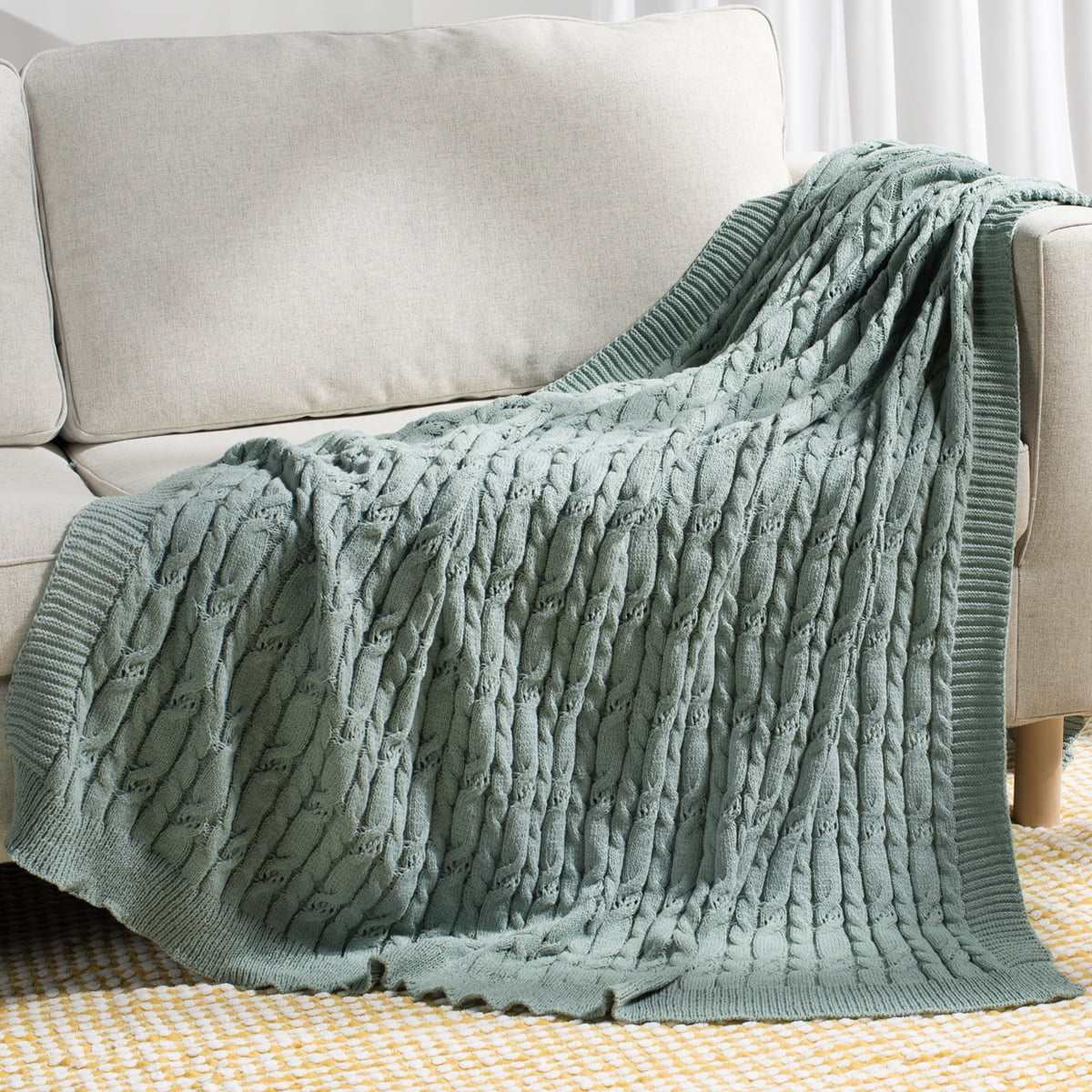 Carriediosa Cable Knit Throw Blanket Farmhouse Decor for Couch Chair Bed Sofa, 50" x 60" Sage Green