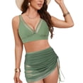 thumbnail image 2 of zaveiop Womens Swim Skirt High Waisted Bikini Sets Tummy Control Swimsuits Mesh Sarong Wraps Bathing Suits (Green, L), 2 of 9