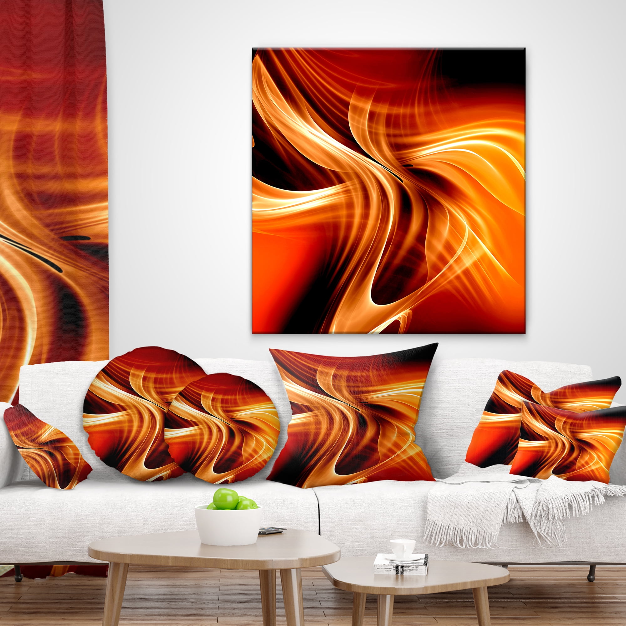 Designart Orange Abstract Warm Fractal Design - Abstract Throw Pillow - 12x20