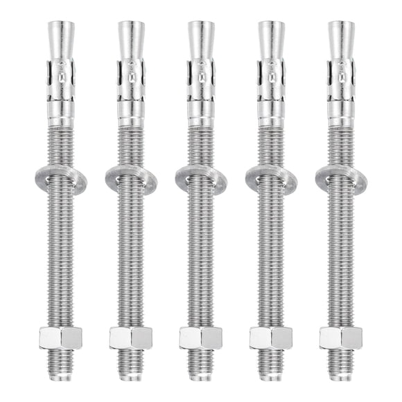 Uxcell 5 Pcs Wedge Anchors, 5/8" x 8" Stainless Steel Concrete Anchors Bolts, Heavy Duty Standard Fastener for Cement Wall Base Bracket (Include Washers Nuts, Silver Tone)