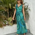 thumbnail image 2 of Robe Sans Manches Motif Tribal Circulaire Bleu Sarcelle Doux Robes de Soirée Femmes Robes Décontractées, 2 of 4