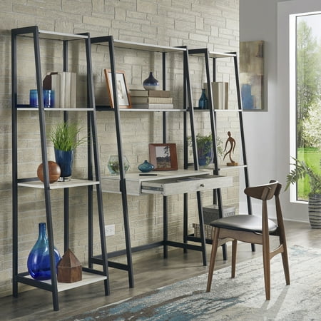 Weston Home Martin Marble 3-Piece Ladder Desk and Bookcase Set  Matte Black Finish