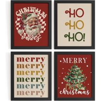 Hieng Vintage Christmas Wall Decor,Trendy Christmas Retro Posters for Room, Santa Snowman Deer Nutcracker Xmas Wall Art Prints for Living Room Kitchen Bedroom Office Set of 4 Unframed