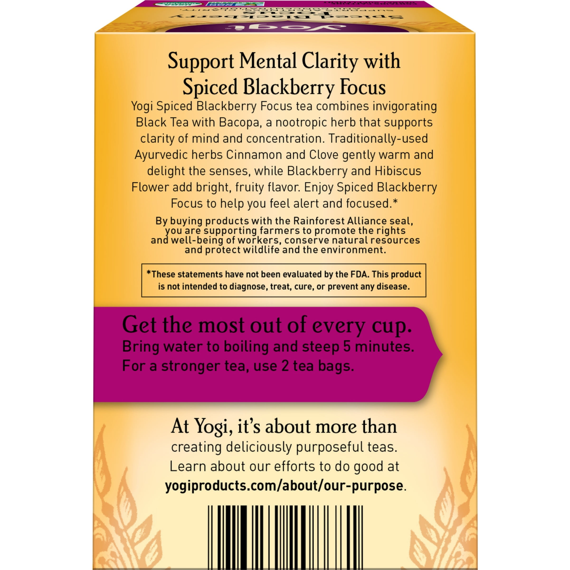 (4 pack) Yogi Spiced Blackberry Focus, Organic Black Tea Bags, 16 Count