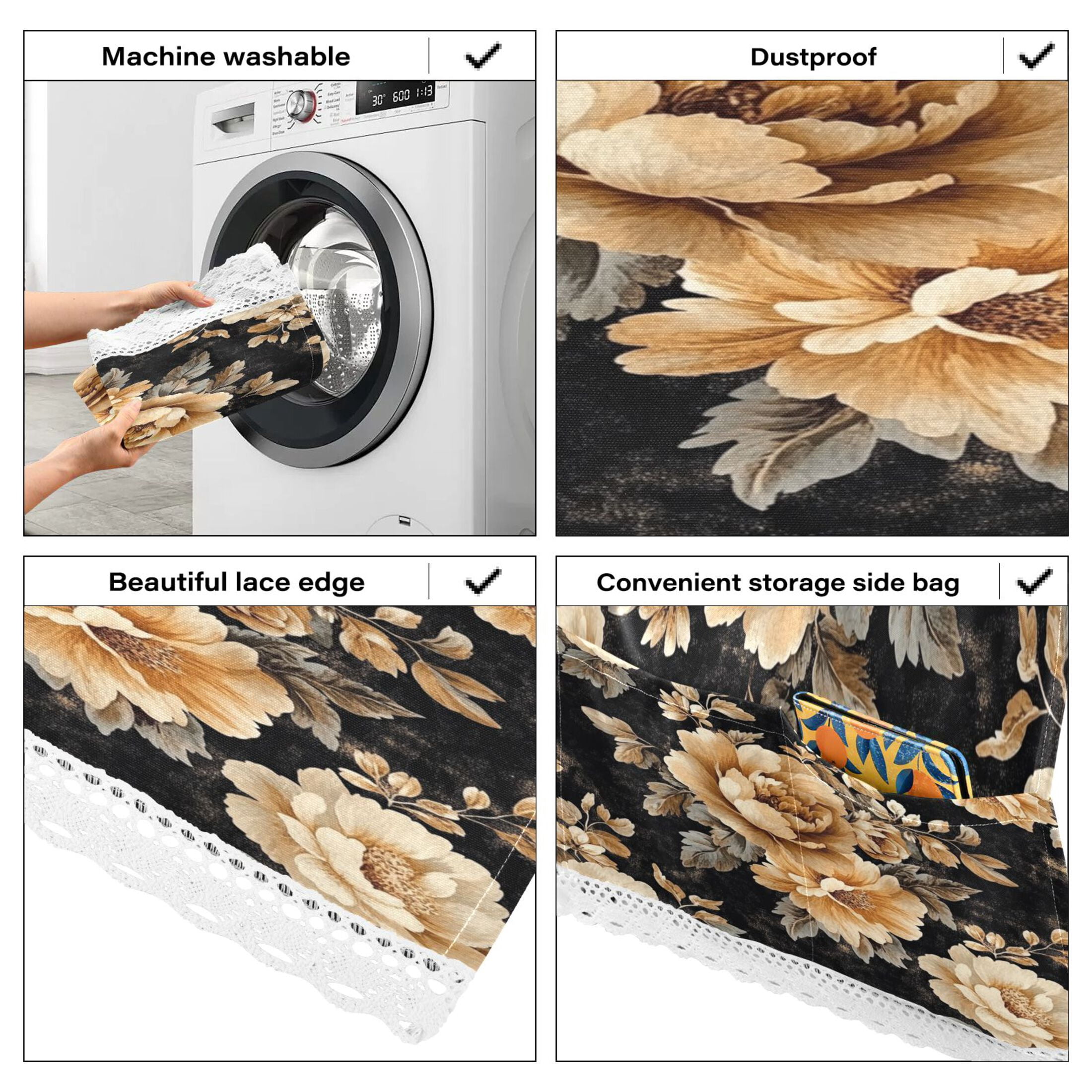 WOBOGO Brown and Beige Flowers Pattern Washing Machine Cloth Dryer Refrigerator Top Cover Protective Non-Slip Mat For Kitchen Laundry