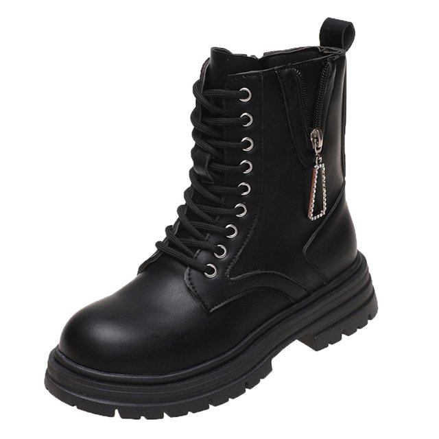 Botines de mujer Botines de tobillo Cuero de PU Cremallera lateral Resistente al agua negro Yuyangstore Botines
