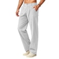 thumbnail image 4 of Hvogkswy Linen Pants Men Button Zipper Closure Loose Fitted Straight Ankle Pants with Pockets Lightweight Comfy Outdoor Hiking Pants, 4 of 8