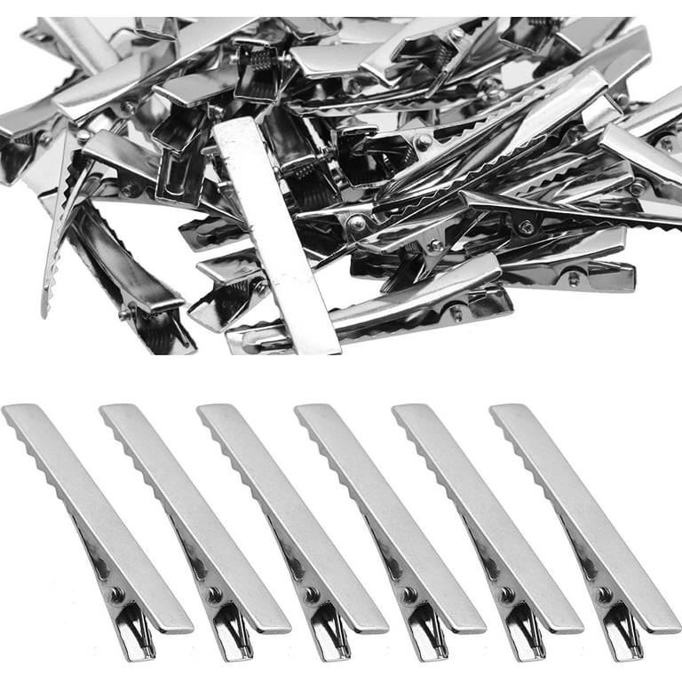 Honbay 50pcs 4.5cm/1.77inch Silver Tone Single Prong Metal Alligator Hair Clip Flat Top with Teeth for Arts & Crafts Projects, Dry Hanging Clothing, O