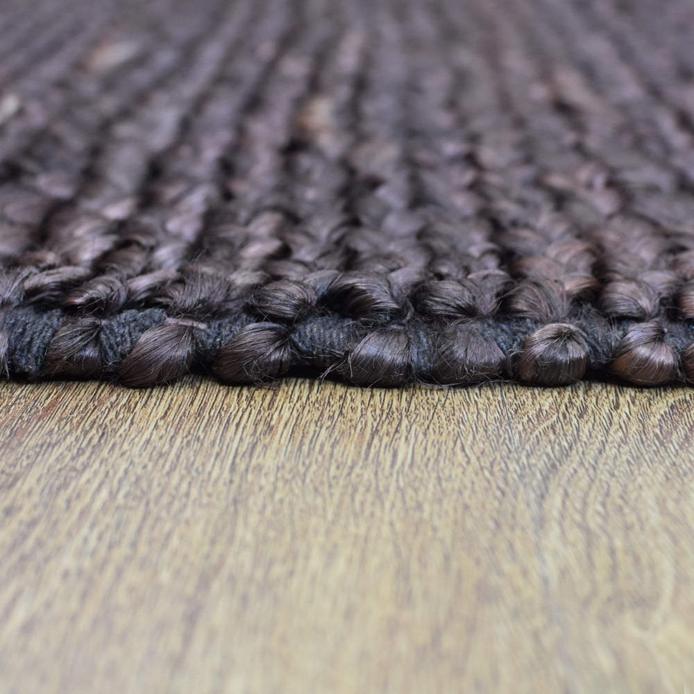 Hand Woven Jute Eco-Friendly Area Rugs - 3'X5', Rectangle Shape, Brownish Charcoal Color, Solid Plain Pattern, High Pile, Natural Fiber, Outdoor Indoor Handmade Area Rugs For Living Room (J00023)