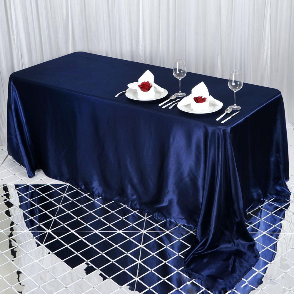 90x132" Navy Blue Satin Rectangular Tablecloth