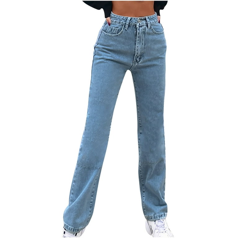 SELONE Cute Jeans for Women Trendy High Waist High Rise Denim Trendy Casual  Long Pant Straight Leg Loose Jeans Fashion High-Waist Trousers for Casual