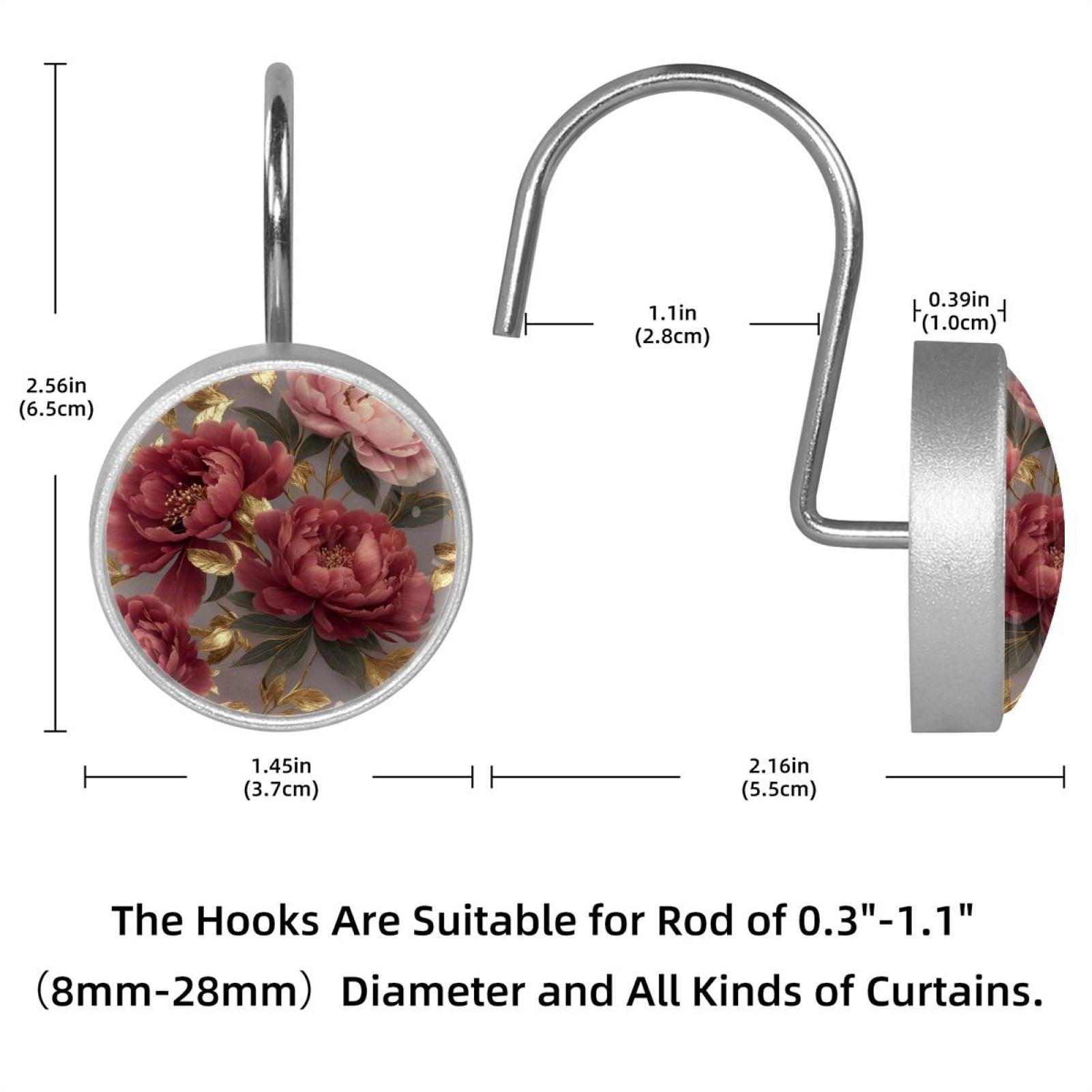 Imobaby 12 Pcs Metal Shower Curtain Hooks Rust Proof for Shower Curtain Liner - Golden Leaf Deep Pink Flower