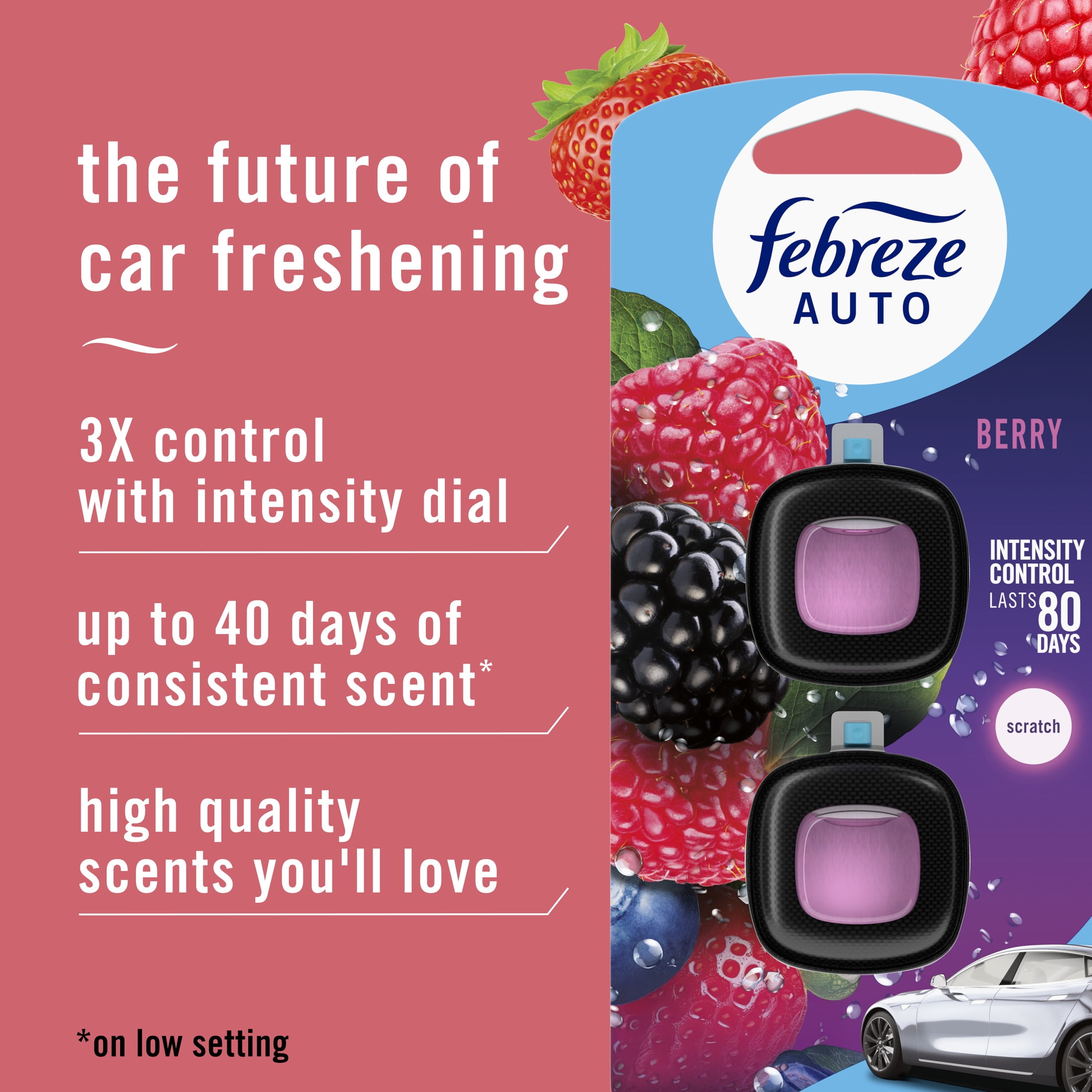 (2 pack) Febreze AUTO Car Air Freshener, Odor-Fighting Car Vent Clip, Berry, 2 Count